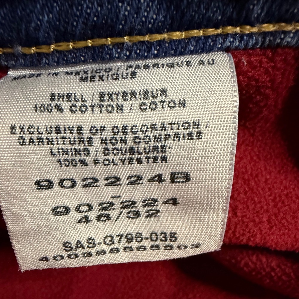 Cabelas Roughneck Denim Jeans Lined Flannel Red Blue Mens Size 46x32 - Picture 4 of 8